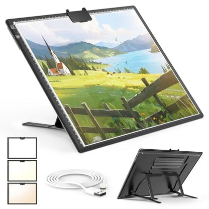 Gickbusus A3 Light Pad for Diamond Art, Rechargeable LED Board with Stand | Diamond Art Light Board with Clip, 6-Angle Stand, Dimmer, 14.8"×10.6" Work Area for Drawing & Sketching