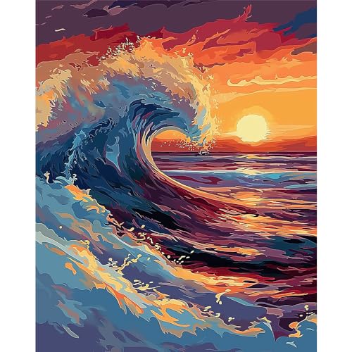 Natuyalo Paint by Numbers for Adults - DIY Adult Paint by Number Kits Painting on Canvas Sea Wave Painting by Numbers for Beginners, Sunset Seascape Art Craft Kits for Adults (16x20 Inch) - color: ART-02