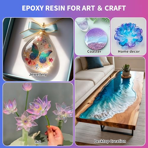 Minlebao Crystal Clear Epoxy Resin Kit 32oz, High Gloss Bubble-Free Coating & Casting for DIY Art, Jewelry Making, River Tables - 1:1 Ratio with Measuring, Silicone Mold and Usage Tools - size: 32OZ