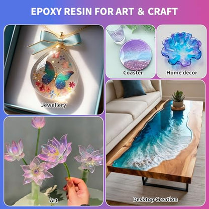 Minlebao Crystal Clear Epoxy Resin Kit 32oz, High Gloss Bubble-Free Coating & Casting for DIY Art, Jewelry Making, River Tables - 1:1 Ratio with Measuring, Silicone Mold and Usage Tools - size: 32OZ