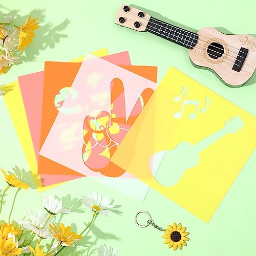 Henoyso 24 Pcs Boho Groovy Peace Stencil for Kids 8 Inch Reusable Templates | Plastic, Drawing Painting Templates, Heart, Rainbow, Love Peace, Yellow, Pink, Wood Paper Scrapbook, Wedding DIY Art Crafts - style: Peace Style