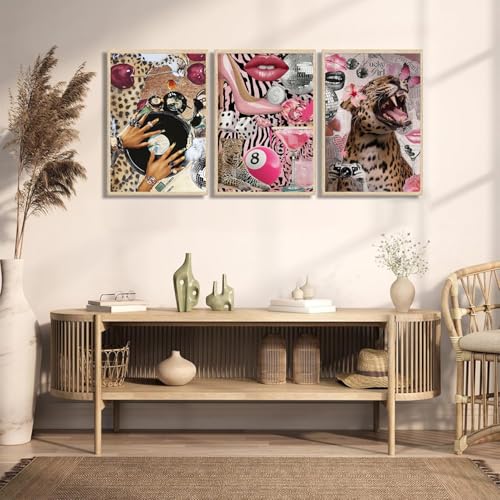 3 Pack Cheetah Diamond Art Kits for Adults Diamond Painting Kit for Adult | Fashion Girlly Modern 5D Diamond Dots Gem Art Crafts with Tools, Round Full Drill Crafts for Home Wall Decor-12X16in - color: DP02919, size: Round diamond painting
