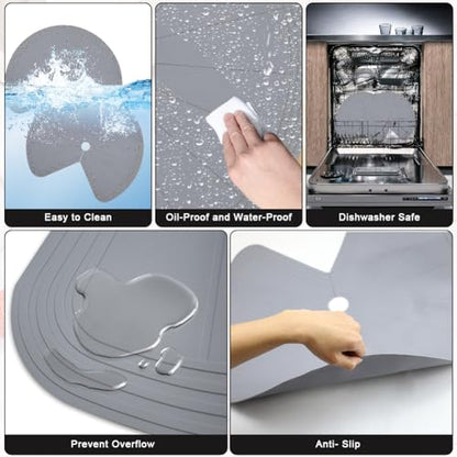 2 PCS 26" Lazy Susan Shelf Liner, Jaxbo Silicone Lazy Susan Liner for Dual Tier Pie Cut Organizer,Non-Slip Thermal Protection Mat - color: Gray