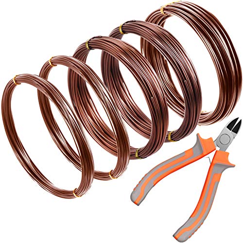Mudder 5 Roll Bonsai Training Wire Aluminum 1/1.5/2.0mm Brown | Anodized Coating Resists Rust, 160 Ft for Branches, Includes Cutter, Flexible Cable Holds Shape, For Bonsai Tree Training - color: Brown, size: 1/1.5/2.0mm