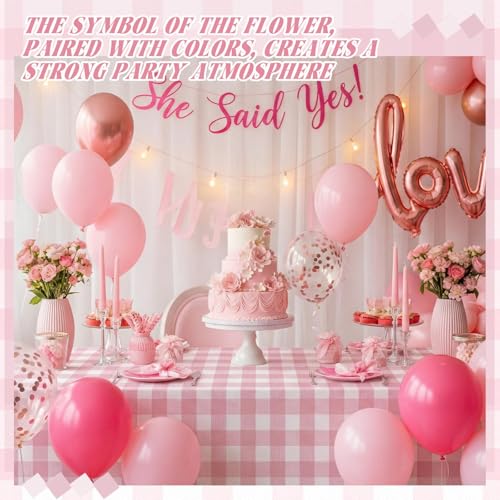 FuWeave 12 Pcs Pink and White Checkered Tablecloths Disposable Plastic Gingham Table Cloths Waterproof Rectangle Plaid Table Cover for Wedding Picnic Birthday Party Decor, 54 x 108 Inch - style: Pink plaid