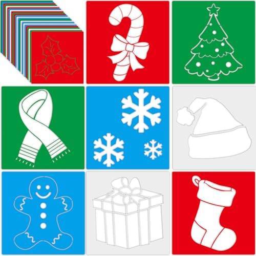 Henoyso 24 Pcs Winter Stencil for Kids 8 Inch Reusable Christmas Templates | Plastic, Drawing Painting Templates, Snowflake, Gingerbread, Candy Cane, Blue White Red, Wood Paper Scrapbook, DIY Art Crafts - style: Winter Style