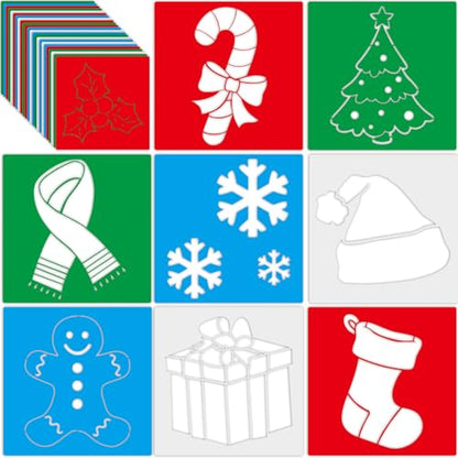 Henoyso 24 Pcs Winter Stencil for Kids 8 Inch Reusable Christmas Templates | Plastic, Drawing Painting Templates, Snowflake, Gingerbread, Candy Cane, Blue White Red, Wood Paper Scrapbook, DIY Art Crafts - style: Winter Style