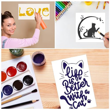 Keluna Cat Stencils - 18 Pack Reusable Plastic Drawing Templates for DIY Cat Painting Crafts on Wood, Canvas, Wall, Bag, Scrapbook & Home Decor - style: cats