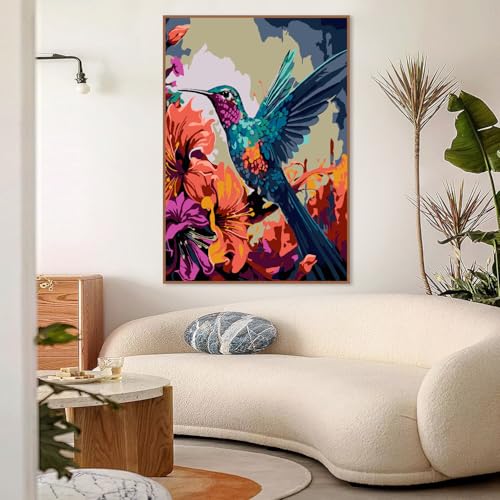 Mowana Paint by Numbers Kit for Adults Framed Canvas - with Wooden Easel, Adults' Paint-by-Number Kits Bird DIY Acrylic Oil Painting Kits Arts Crafts 7.8x11.8inch - color: Bird