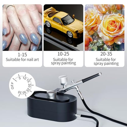 Airbrush Gun Kit with Air Compressor - Small Plug-in Dual-Action Spray Paint Gun, Includes 0.2/0.3/0.5mm Nozzles for Nail Art, Furniture Repair & Artistic Painting (Standard Set) - color: Standard Set