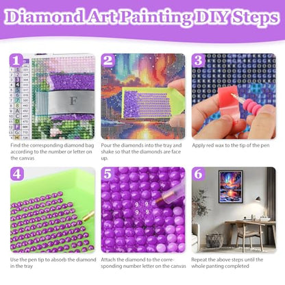 MAXBYE Diamond Art Kits for Adults, Starry Sky Lake Bedazzling Dot Painting for Adults，5D Full Drill Gem Art Painting Kit, Easy DIY Craft for Stress Relief 12x16in - color: ZD051