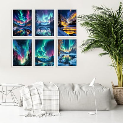 6 Pack Paint by Numbers Kit for Adults Without Frame 10x14 Inch, Aurora - color: LKOP6P-5