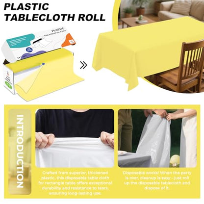 54IN X 320FT Plastic Table Cover Roll with Cutter Box, Cut to Size Plastic Table Cloths for Parties, Birthday, (Light Yellow, 54"x3840"(Rectangular)) - color: Light Yellow, size: 3840" x 54" (Rectangular)