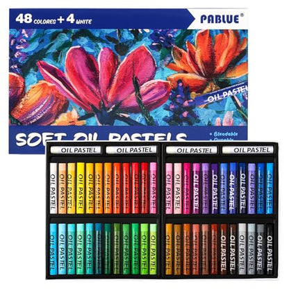Oil Pastels 48 Colors with Extra 4 White, Soft Crayons, Art Supplies | Soft Oil Pastels, Creamy Texture for Smooth Drawing, Blending, Layering, Shading, Gift for Artists, Hobbyists and Beginners