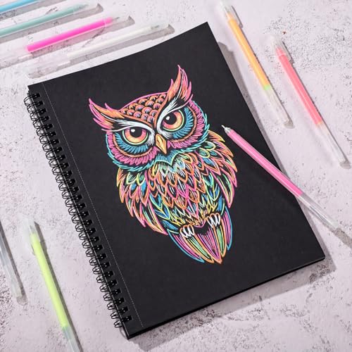 Black Paper Sketchbook Set, 6.7 × 10 in, 30 Sheets, 12 Gel Pens | 160gsm Acid-Free Paper, Spiral Bound, Tear-Out Pages, Hardcover, for Gel Pens, Chalk, Metallic Markers - size: 6.7×10in Set