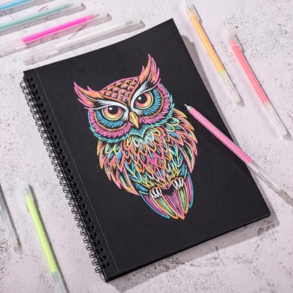 Black Paper Sketchbook Set, 6.7 × 10 in, 30 Sheets, 12 Gel Pens | 160gsm Acid-Free Paper, Spiral Bound, Tear-Out Pages, Hardcover, for Gel Pens, Chalk, Metallic Markers - size: 6.7×10in Set