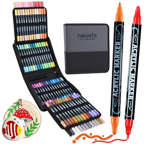 nauets 80 Colors Precision Dual Tip Acrylic Paint Markers Pens - Dot & Fine | Works on Rock, Wood, Fabric, Canvas, Glass, Scrapbook, Paper, Ceramic, Egg, DIY Craft Art Gift - Classroom & School Supplies - color: 80 Colors