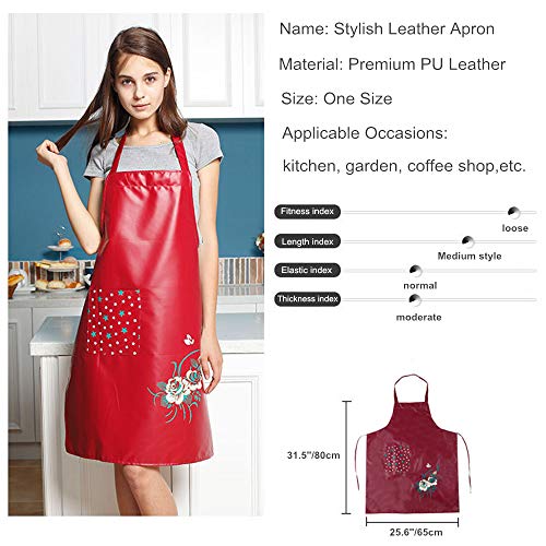 PU Kitchen Oil and Waterproof Aprons for Women with Pocket for Cooking Washing - color: Blue