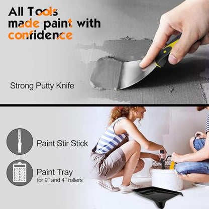 13pcs Paint Roller Set,Paint Rollers & Tray Set with Extension Pole,Includes a Paint Tray,Brush,Large and Mini Rollers & Sleeves,Paint Mixer,Scraper,Washing Rack,for Painting Walls & Ceilings