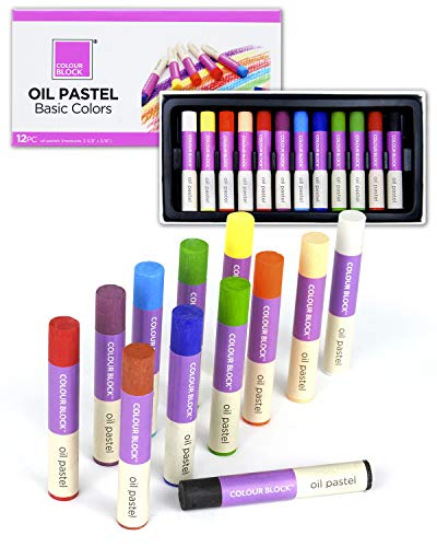 COLOUR BLOCK 12 Colors Assorted Oil Pastels Art Set, Premiun Ultra-Soft Creamy Pastel for Drawing, Blending, Shading for Professional Artists, Beginners, Hobbyists, Portable Storage Box for Gifting - size: 12 Count (Pack of 1)