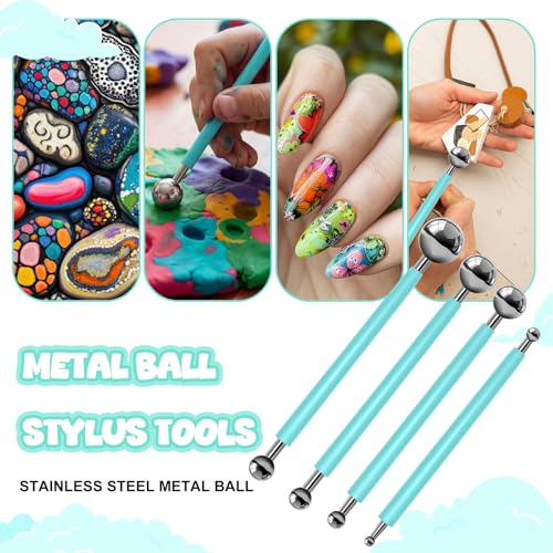 18 Pcs Dotting Tools Silicone Clay Sculpting Tool Ceramic Clay Ball Stylus Pottery Embossing Tool for Rock Modeling Blending, Drawing