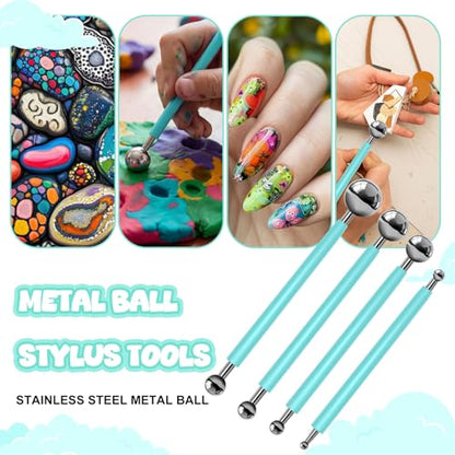 18 Pcs Dotting Tools Silicone Clay Sculpting Tool Ceramic Clay Ball Stylus Pottery Embossing Tool for Rock Modeling Blending, Drawing