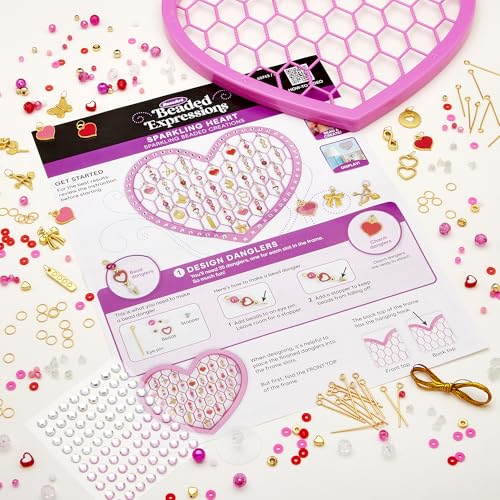 RoseArt Beaded Expressions Heart DIY Beaded Sun Catcher Craft Kit - Valentine’s Day DIY Bead Art for Kids – Design, Bead & Display Hanging Heart Frame – Jewelry-Inspired Window Decor, Ages 8+ - style: Heart