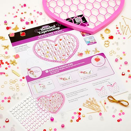 RoseArt Beaded Expressions Heart DIY Beaded Sun Catcher Craft Kit - Valentine’s Day DIY Bead Art for Kids – Design, Bead & Display Hanging Heart Frame – Jewelry-Inspired Window Decor, Ages 8+ - style: Heart