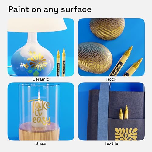 ARTISTRO Gold Acrylic Paint Markers - 3mm Medium-Tip - Set of 2 | Paint Pens, Perfect for Crafting, Art Projects, & More - color: Gold, style: Medium