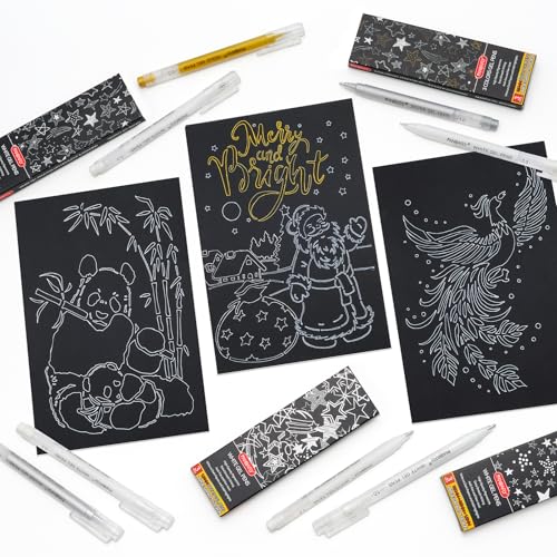 PANDAFLY Gold Silver White Gel Pens, 3-Pack, 1.0mm Fine Point Gel Ink Pens | 3 Colors Archival Ink Pens for Highlights, Black Paper Drawing, Sketching, Illustration, Card Making, Bullet Journaling - style: Gold Silver White-1.0mm