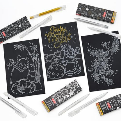 PANDAFLY Gold Silver White Gel Pens, 3-Pack, 1.0mm Fine Point Gel Ink Pens | 3 Colors Archival Ink Pens for Highlights, Black Paper Drawing, Sketching, Illustration, Card Making, Bullet Journaling - style: Gold Silver White-1.0mm