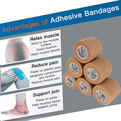 Self Adherent Cohesive Bandages Wrap 24 Count 2" x 5 Yards, Medical Tape, Adhesive Flexible Breathable First Aid Non Woven Rolls, Stretch Athletic, Ankle Sprains & Swelling, Sports (Pack of 2) - color: Beige, size: 24 Count (Pack of 2)
