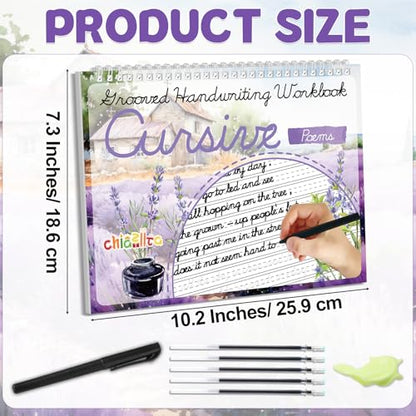 chiazllta Grooved Cursive Handwriting Workbook with Disappearing Ink Pens Magic Reusable Grooved Cursive Writing Practice for Beginners Kids Kickoff Student Workbook Homeschooling Supplies (Poems) - style: Poems