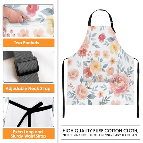 Britimes Apron with Pockets, 32x28 inch, for Women Men, Rose Pink Flower - color: Pink Floral