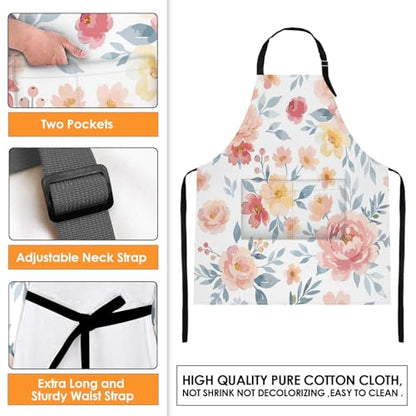 Britimes Apron with Pockets, 32x28 inch, for Women Men, Rose Pink Flower - color: Pink Floral