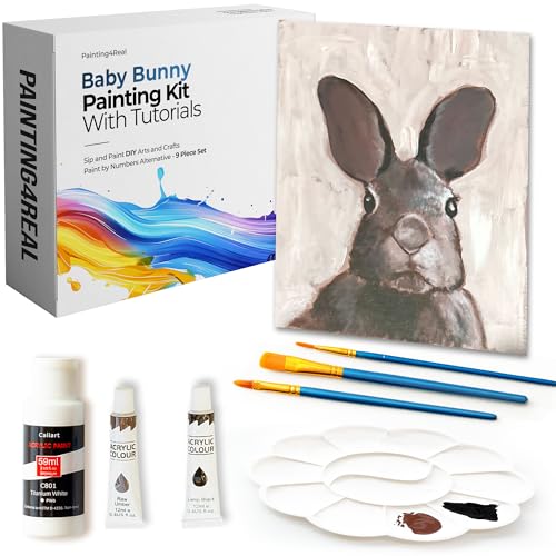 DIY Art Painting Kit for Adults with Video Tutorials – Learn to Paint Baby Bunny - 9 Pieces Acrylic Paint Set & Art Supplies for Adults, Mother Day Gift for Mom, Women, Mens, Art Lovers - color: Baby Bunny
