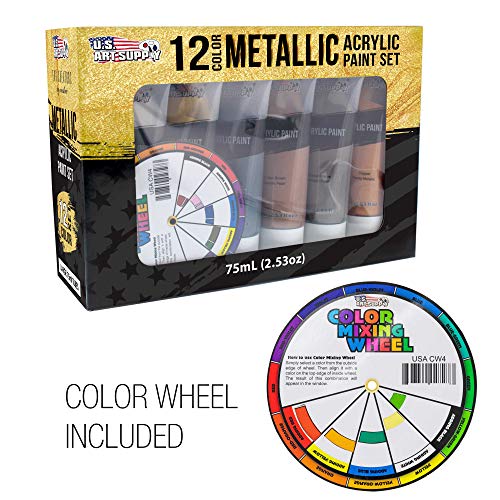 U.S. Art Supply Professional Metallic Acrylic Paint Set - 12 Rich Metallic Colors, 75ml Tubes - Craft Paint for Canvas, Wood, Rock, Model Painting