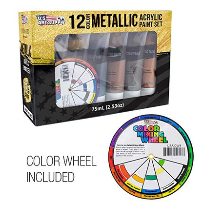 U.S. Art Supply Professional Metallic Acrylic Paint Set - 12 Rich Metallic Colors, 75ml Tubes - Craft Paint for Canvas, Wood, Rock, Model Painting