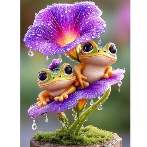 TOPCLTV Frogs On Flower Diamond Art Kits for Adults Beginners, DIY Round Full Drills Flower Diamond Painting Kit,Cute Frog Diamond Dots Gem Painting for Home Wall Decor Gifts12×16Inch - color: HS011-1