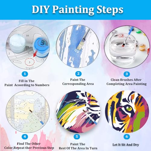 Artunion Framed Paint by Numbers Kit for Adults Beginners & Kids Ages 8-12,Colorful Tiger Paint by Number with Frame, Animals Paint by Numbers Kit on Canvas 10 * 10 Inch Without Easel - color: ZXT-266-F