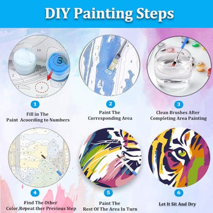 Artunion Framed Paint by Numbers Kit for Adults Beginners & Kids Ages 8-12,Colorful Tiger Paint by Number with Frame, Animals Paint by Numbers Kit on Canvas 10 * 10 Inch Without Easel - color: ZXT-266-F