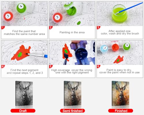 TUMOVO Paint by Numbers for Adults, Deer Adult Paint by Number Kits On Canvas Woodland Animals Paint-by-Number Kits Acrylic Oil Painting for Adults Kids Paint by Number Kit, 16"x20"(Framed) - color: Deer(Framed)