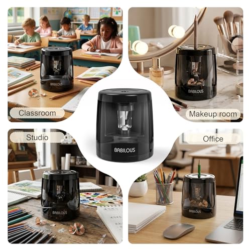 Babilous Automatic Electric Pencil Sharpener for Kids, USB Battery Powered - color: Black