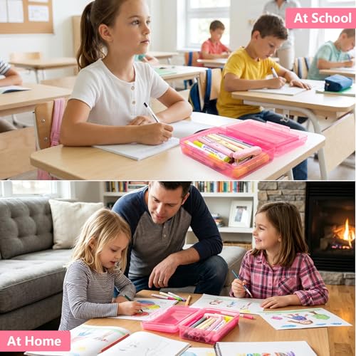 GAMENOTE Plastic Pencil Box with Personalized Sticker,Kid Hard Pencil Case with Snap-tight Lid,Small Art Craft Storage Containers,School Supplies Box for Boys,Girls (Double-Layer Pink) - color: Double-Layer Pink
