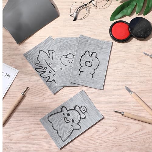 MotiMind 6 Pcs 6 x 8 Inch Linoleum Block Rubber Stamp Carving Blocks | Soft Linocut Blocks, Soft Linocut Plates, Printmaking, DIY Art Craft, Projects and Scrap, Gray