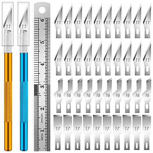 DIYSELF Exacto Knife Set, 2 Pack Craft Hobby Knife with 40 Spare Blades - color: Gold-blue