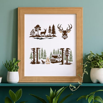 INFUNLY 15Pcs Forest Mountain Painting Stencil for Wall 4.7×11.8" Reusable Deer Wall Stencils Pine Tree Painting Template Small Walls Stencil Templates for Crafts Cement Wood Furniture Nursery Bedroom - style: 15PCS Forest Mountain