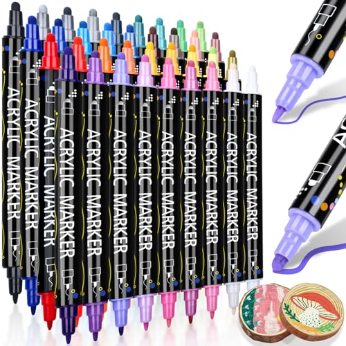 36 Colors Dual Tip Acrylic Paint Pens Markers, Dot & Fine Tip Acrylic Markers for Christmas Decorations, Waterproof Making Art Supplies for Wood, Stone, Glass - color: 36 Colors / Dot & Fine Tip