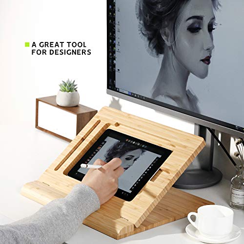 ELETIUO Tablet Desktop Stand Height Adjustable,Foldable Bamboo Drawing Ipad Holder,Multi-Angle Portable Stand Organizer,Compatible with 12.9 inch ipad pro 3rd/4th Gen - size: B