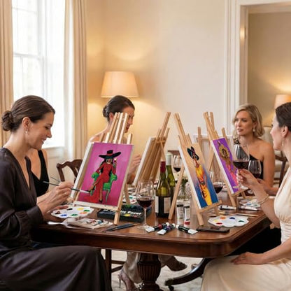 Cholemy 36 Pcs Paint and Sip Kit Gift for Adults 8''x10'',Wine Lady | Pre Drawn Canvas, Painting DIY Afro Acrylic Painting Kit, Wood Easel Brushes, Date Night Bulk, Summer Halloween Party - style: Wine Lady